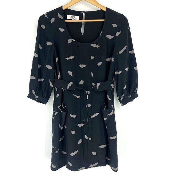 Tibi Dress Feather Print Silk Pockets - Picture 1 of 7